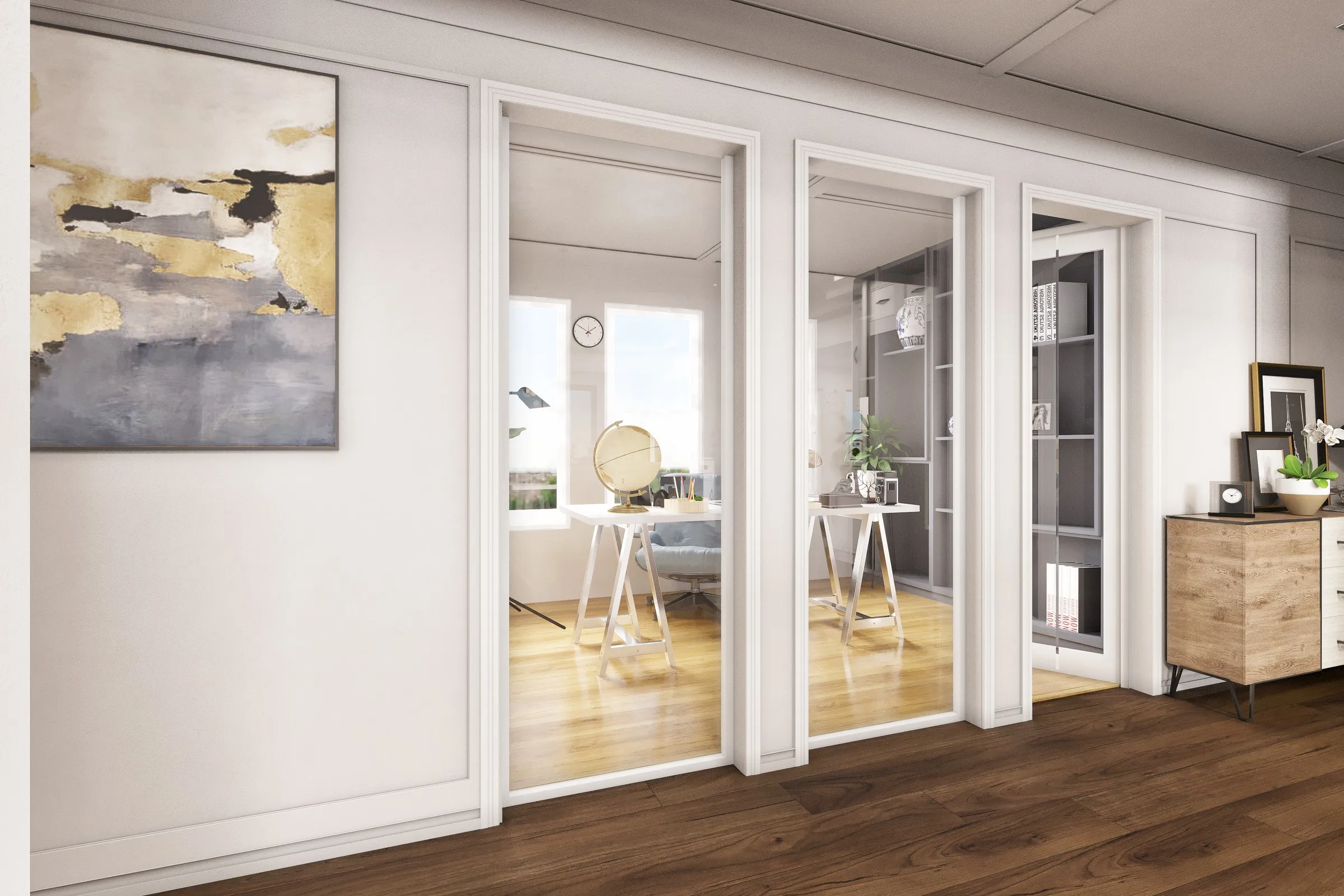 Eric Traditional Hallway Office — residential 3D rendering by Praxis Studio