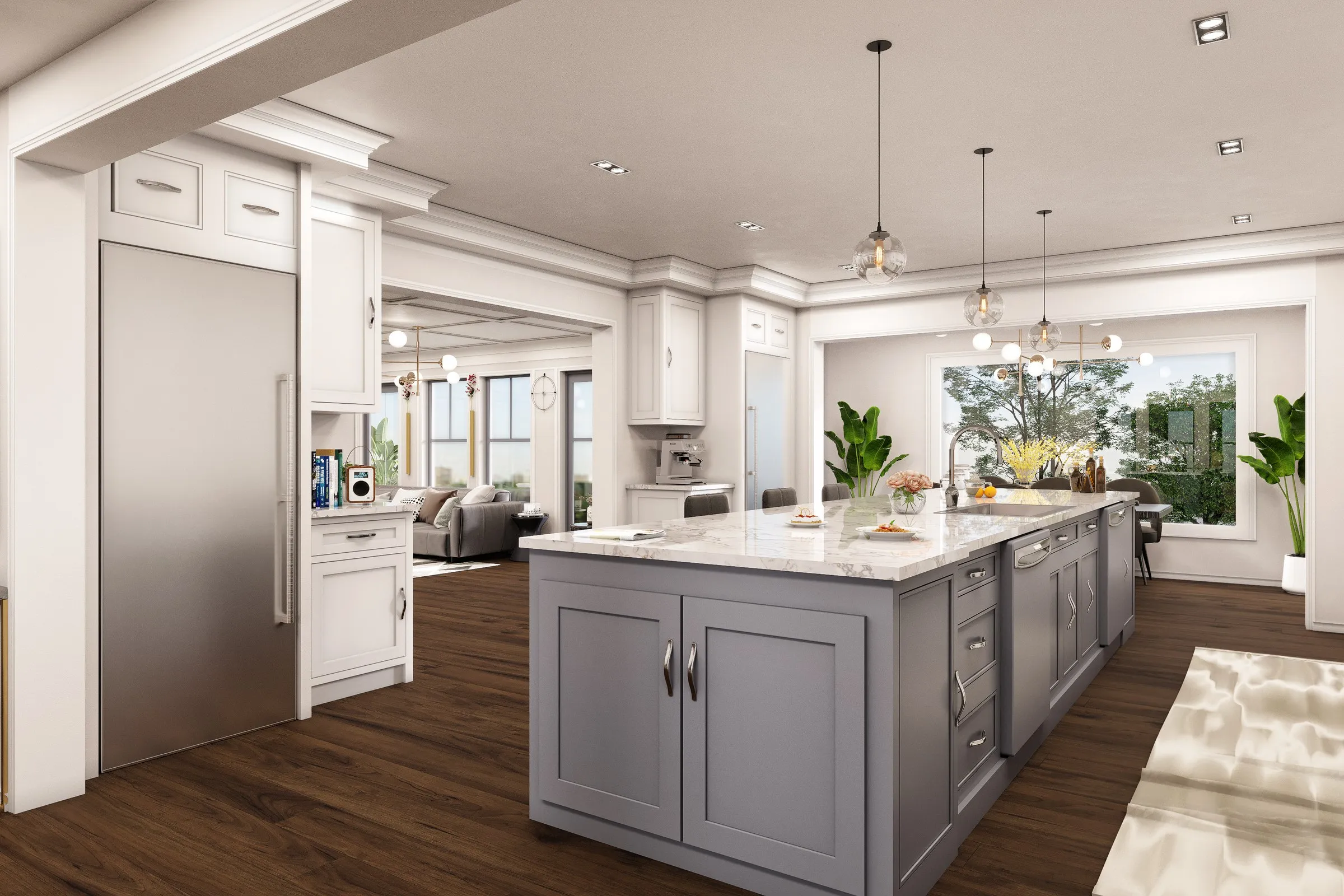 Eric Traditional Kitchen Open Plan — residential 3D rendering by Praxis Studio