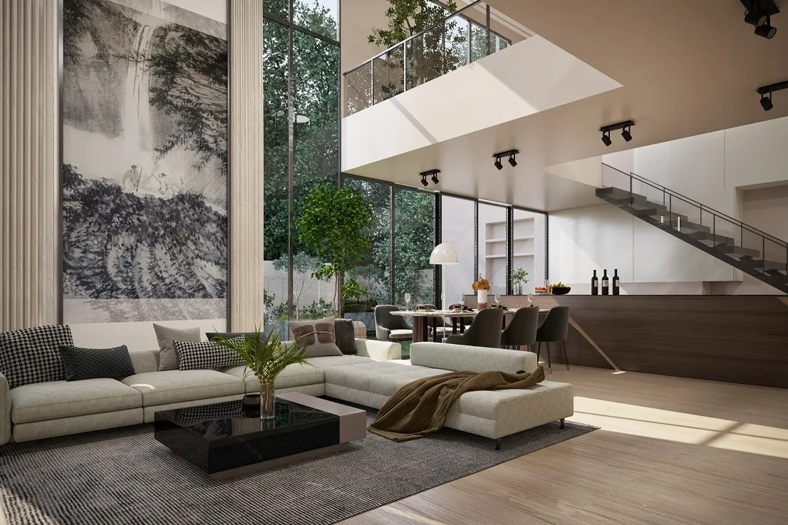 Highrise Balcony Stadium City View — residential 3D rendering by Praxis Studio