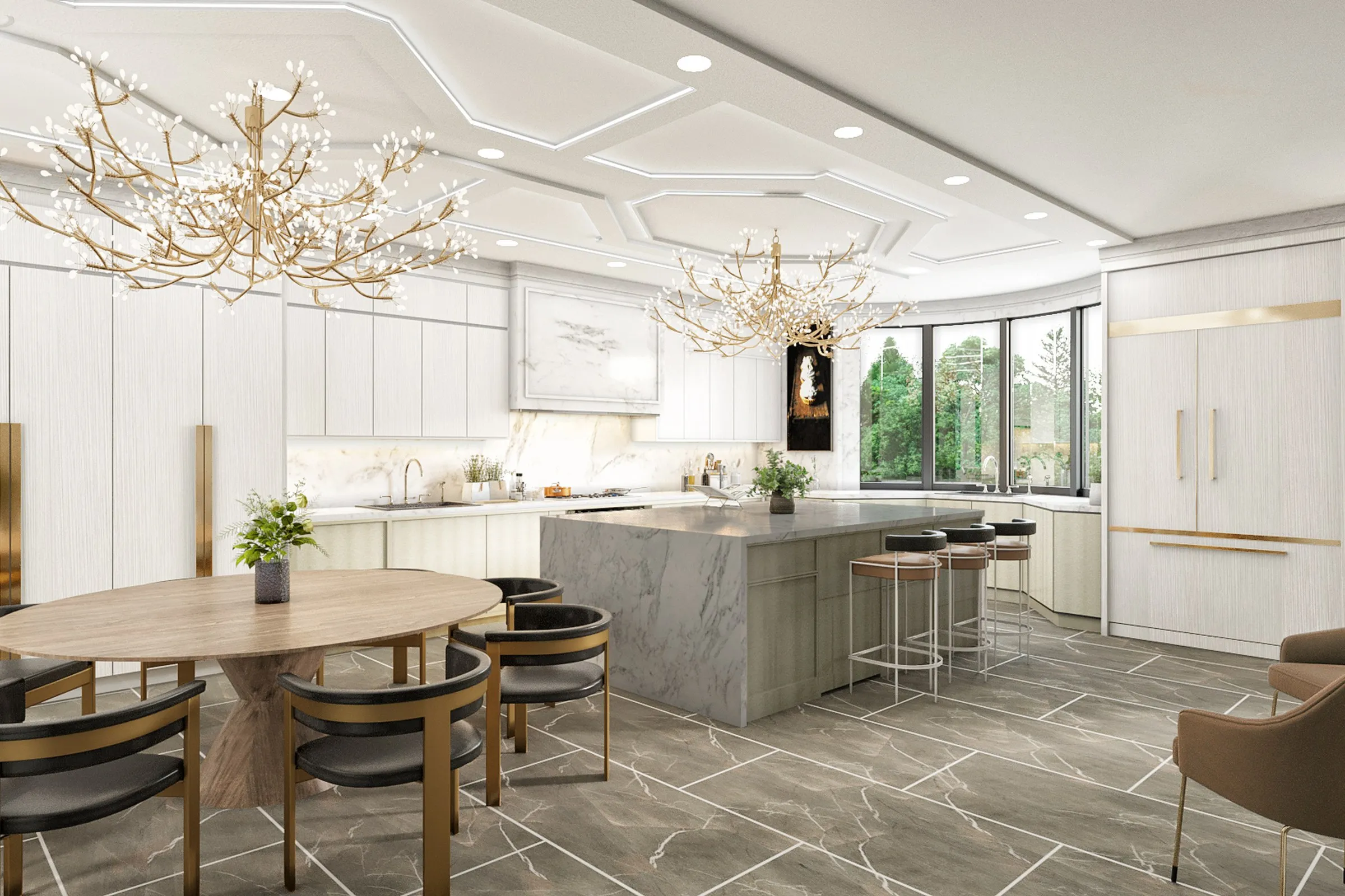 Luxury Kitchen Dining Branch Chandelier — residential 3D rendering by Praxis Studio