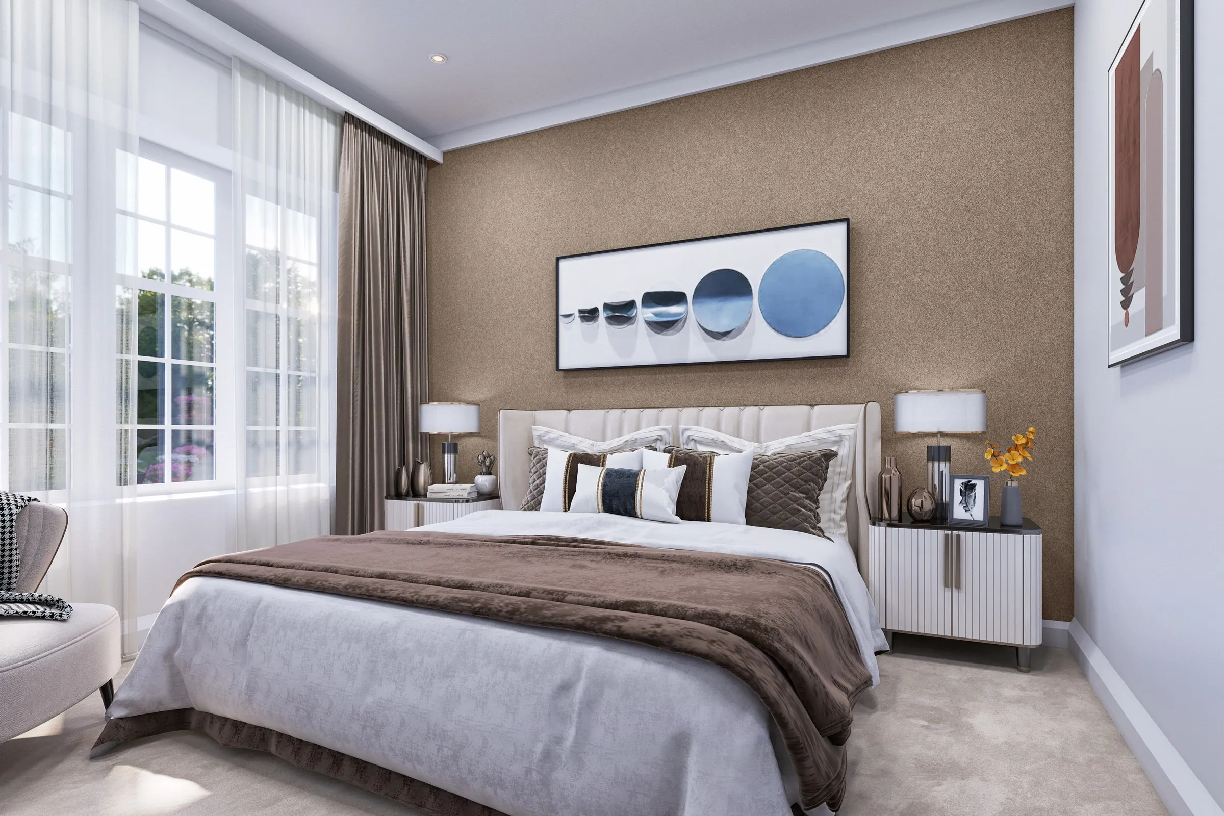 Luxury Master Bedroom Accent Wall — residential 3D rendering by Praxis Studio