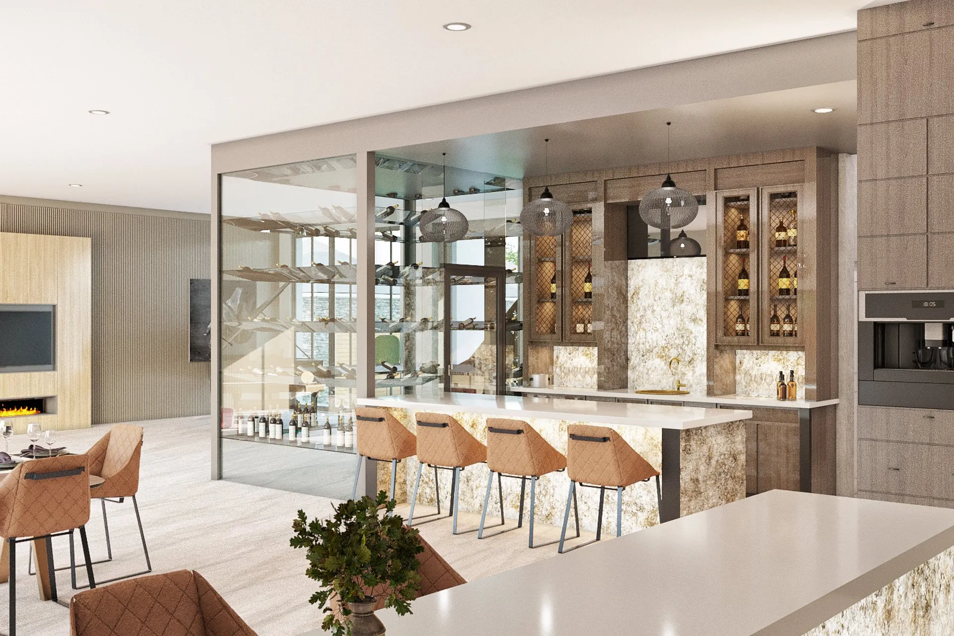 Luxury Open Plan Wine Cellar — residential architectural visualization, view 1