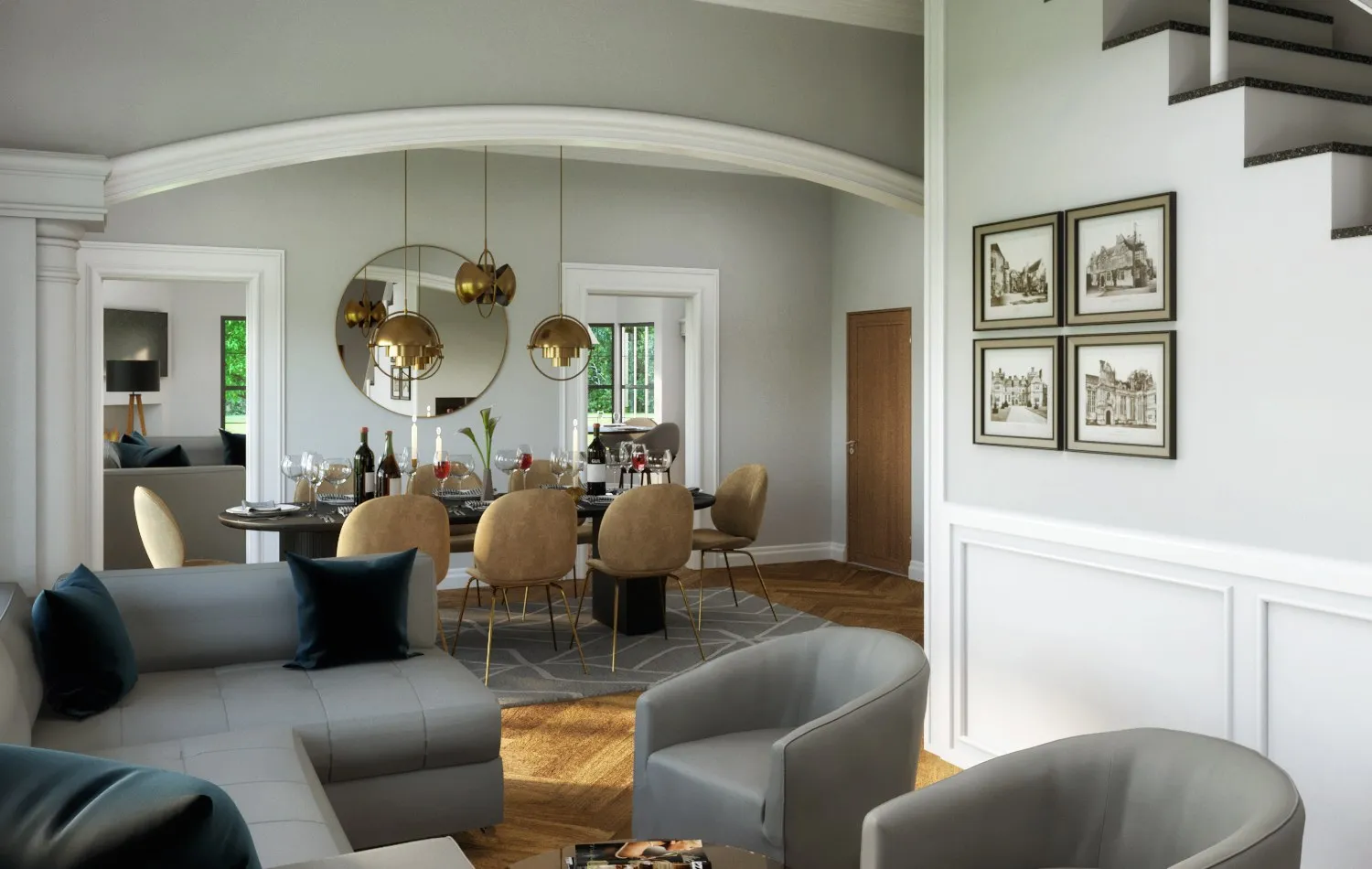 Mcclellan Avenue Living Dining — residential 3D rendering by Praxis Studio