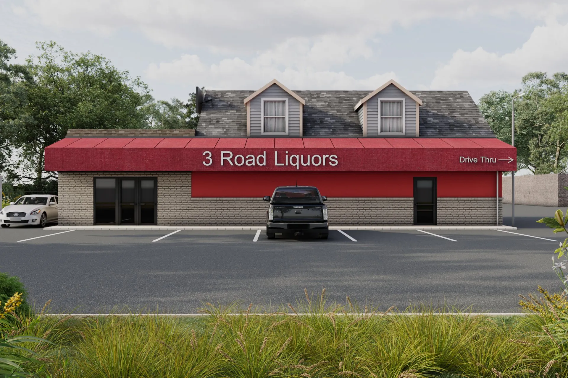 3 Road Liquors — retail architectural visualization, view 1