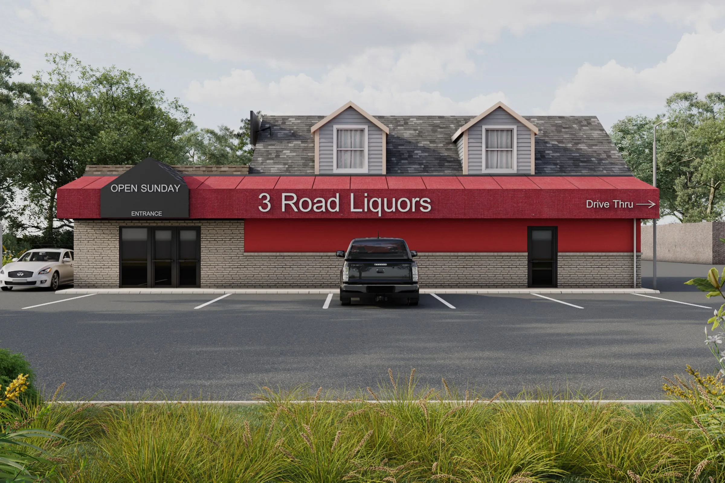 3 Road Liquors — retail 3D rendering by Praxis Studio