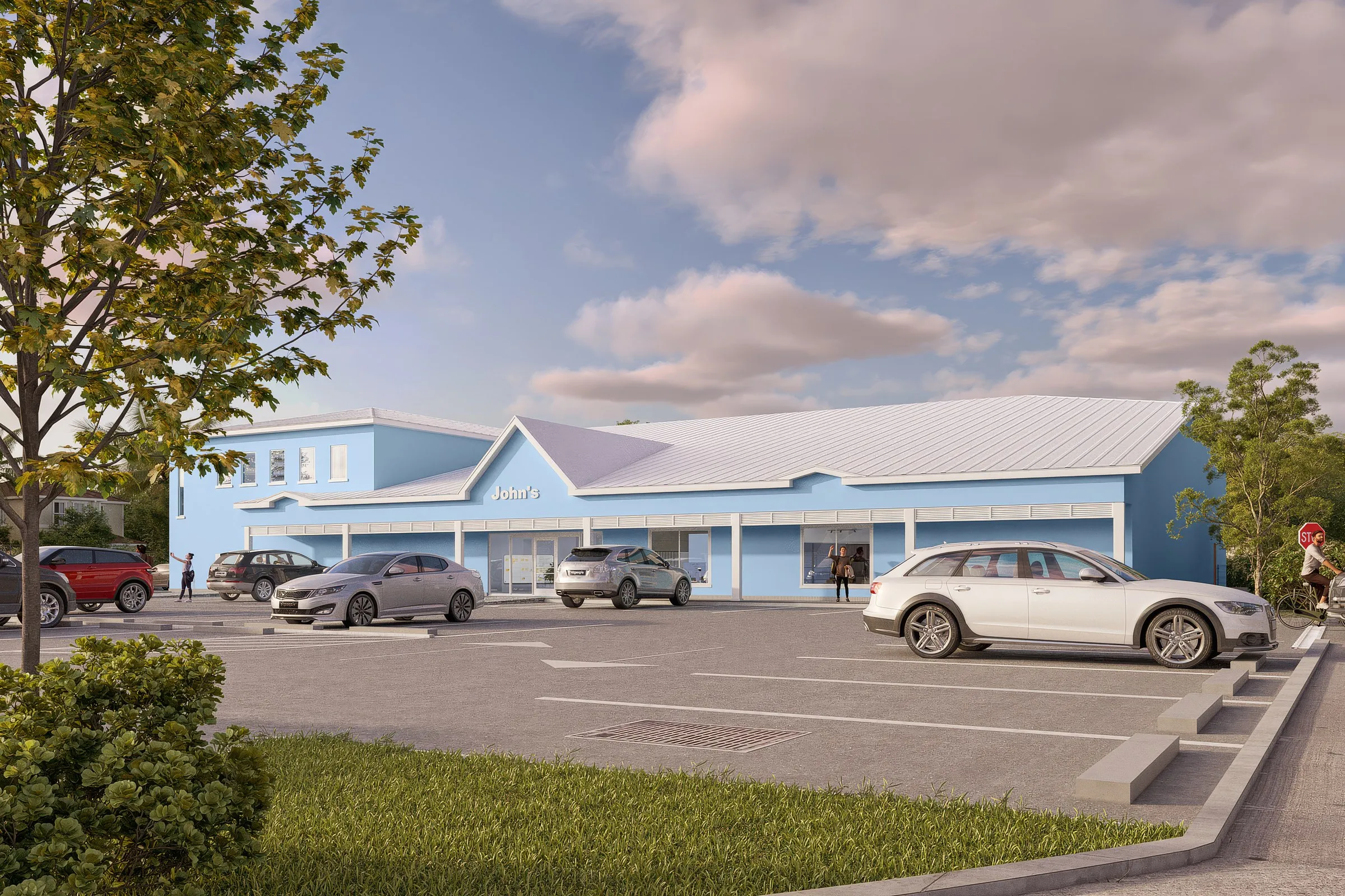 Blue Coastal Retail Building — retail 3D rendering by Praxis Studio
