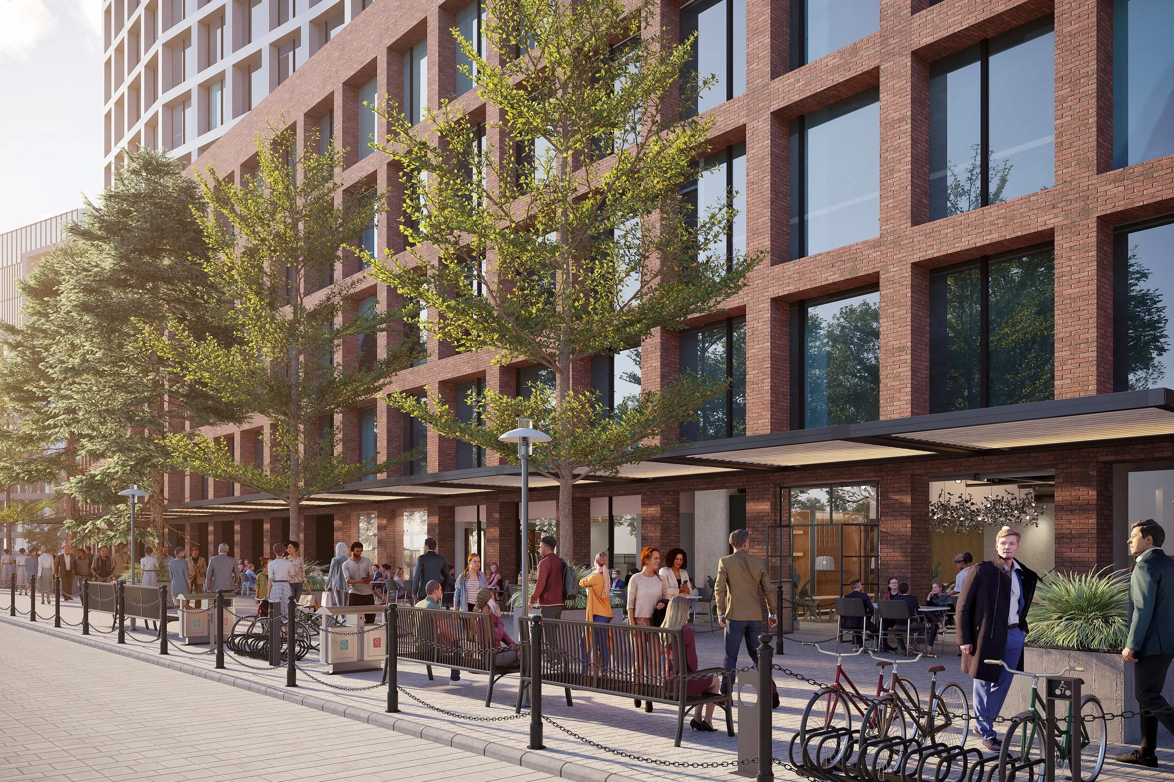 Brick Mixed Use Street View — retail 3D rendering by Praxis Studio