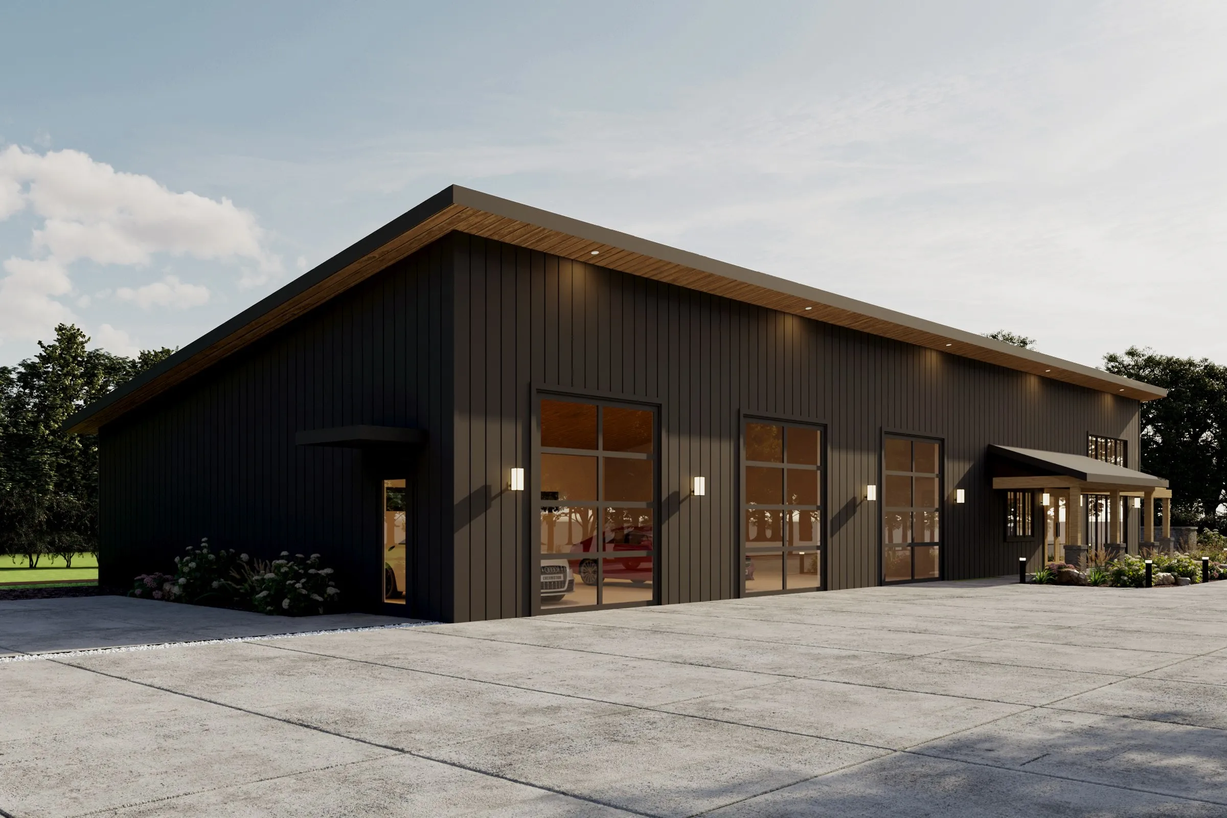 Dark Barndominium Retail — retail 3D rendering by Praxis Studio