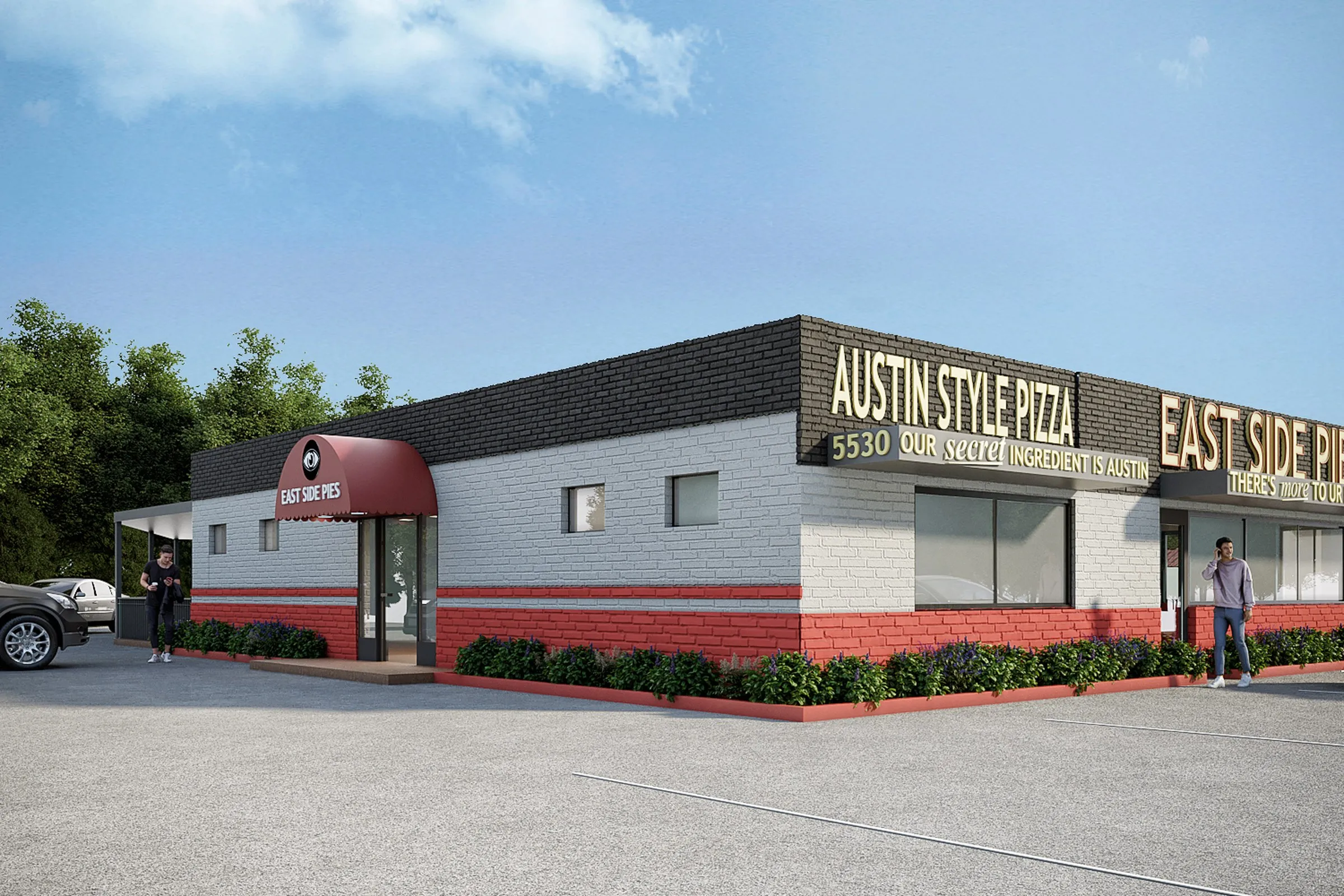 East Side Pies Austin — retail 3D rendering by Praxis Studio