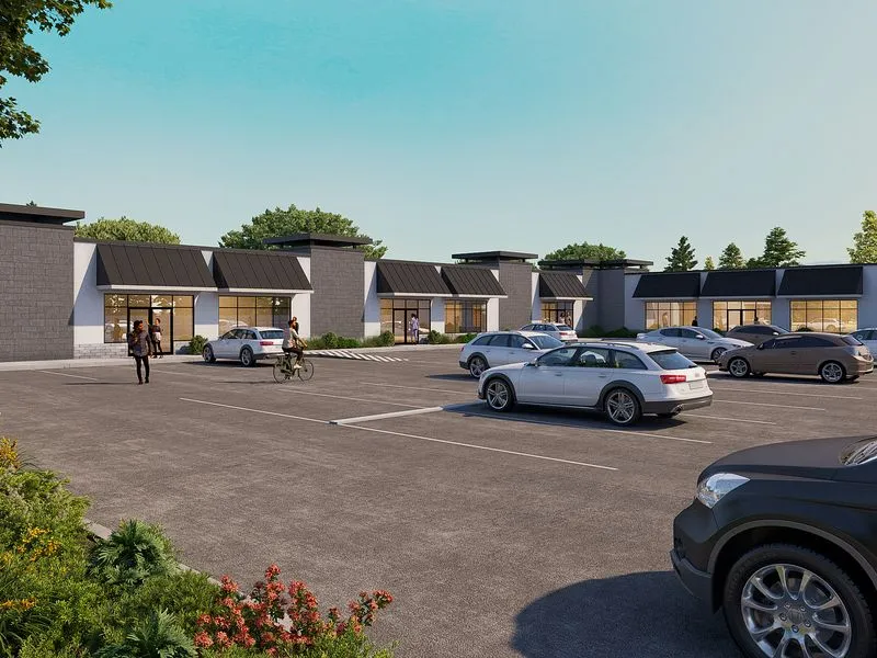 Gray Modern Strip Mall — retail 3D rendering