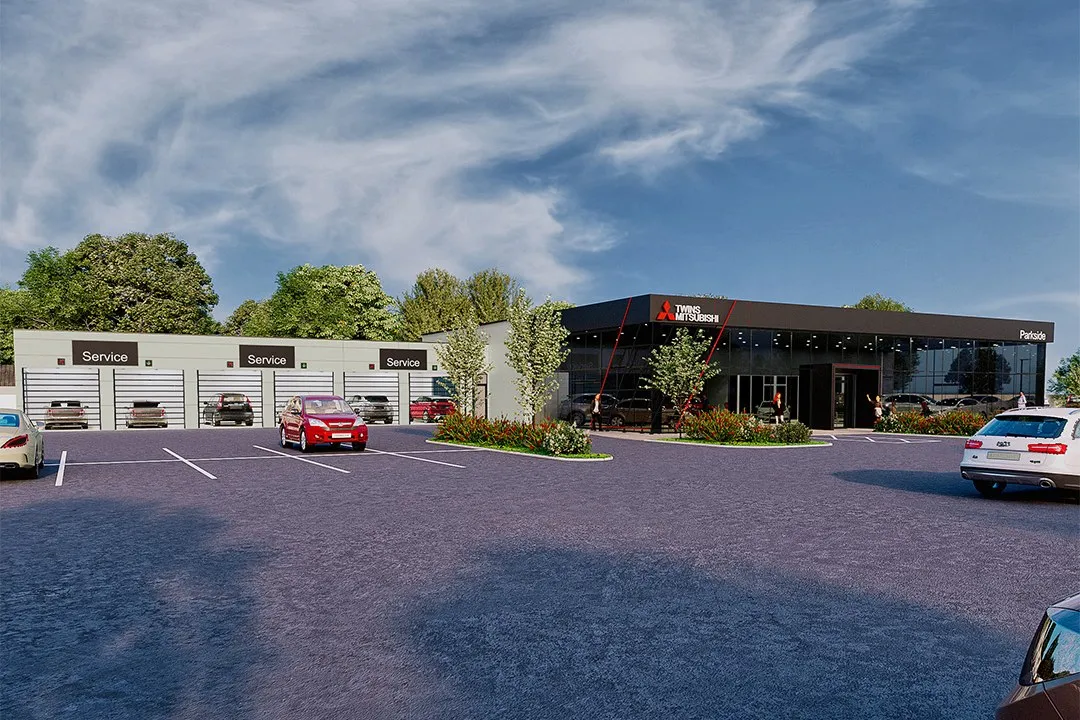 Mitsubishi Dealership Service Center — retail 3D rendering by Praxis Studio