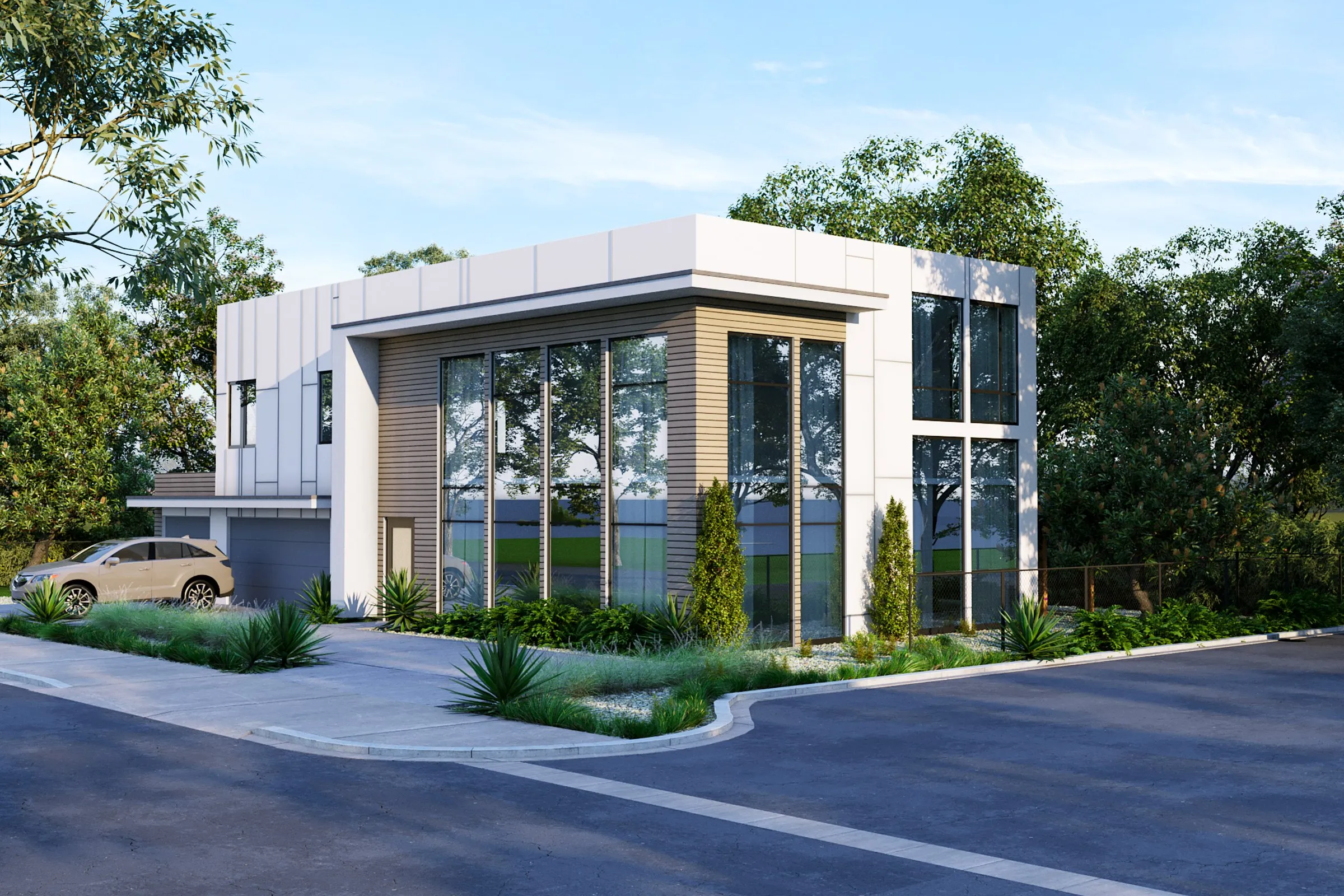 Modern Glass Retail Pavilion — retail 3D rendering by Praxis Studio