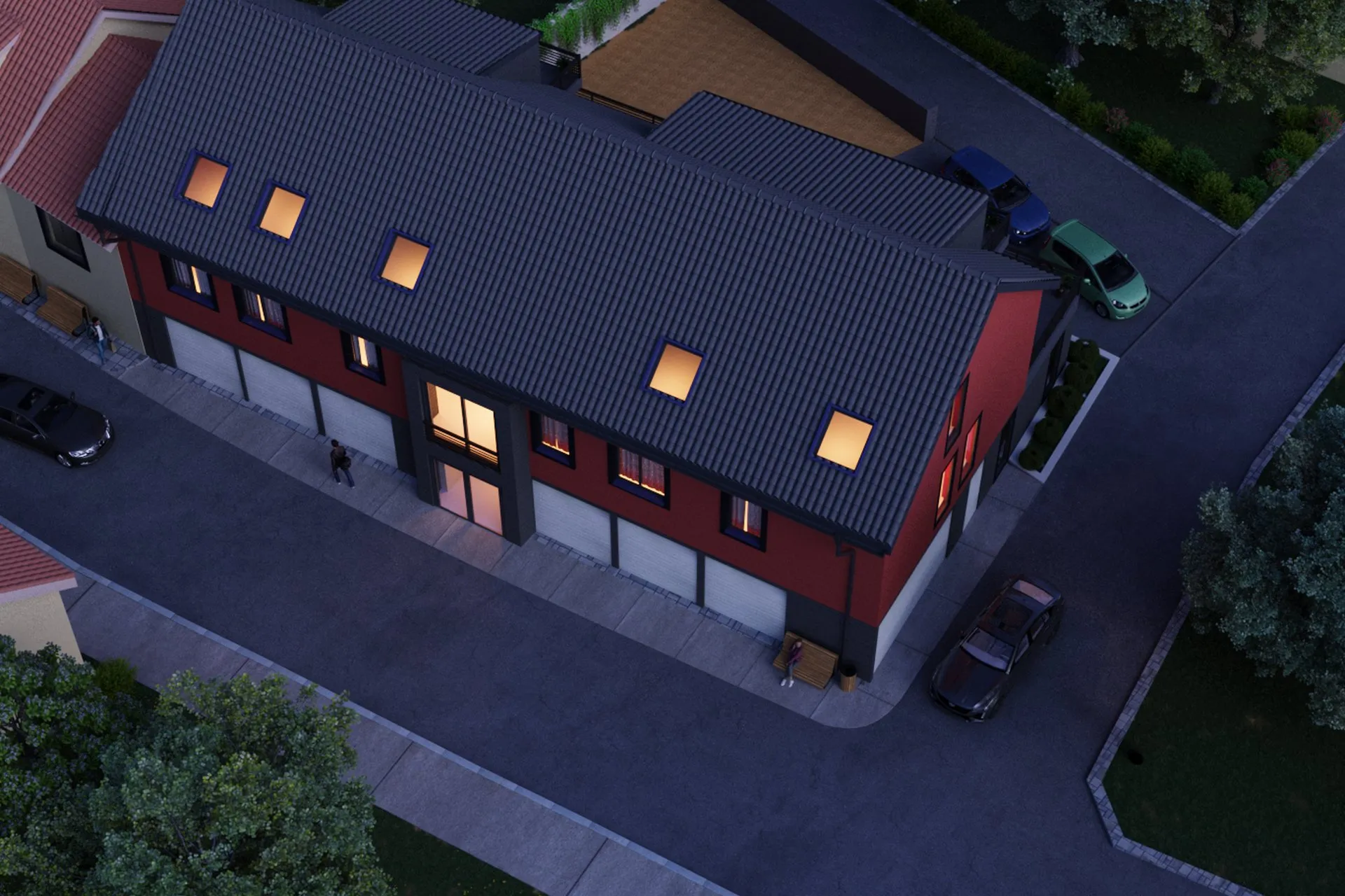 Red Stucco Mixed Use — retail architectural visualization, view 1