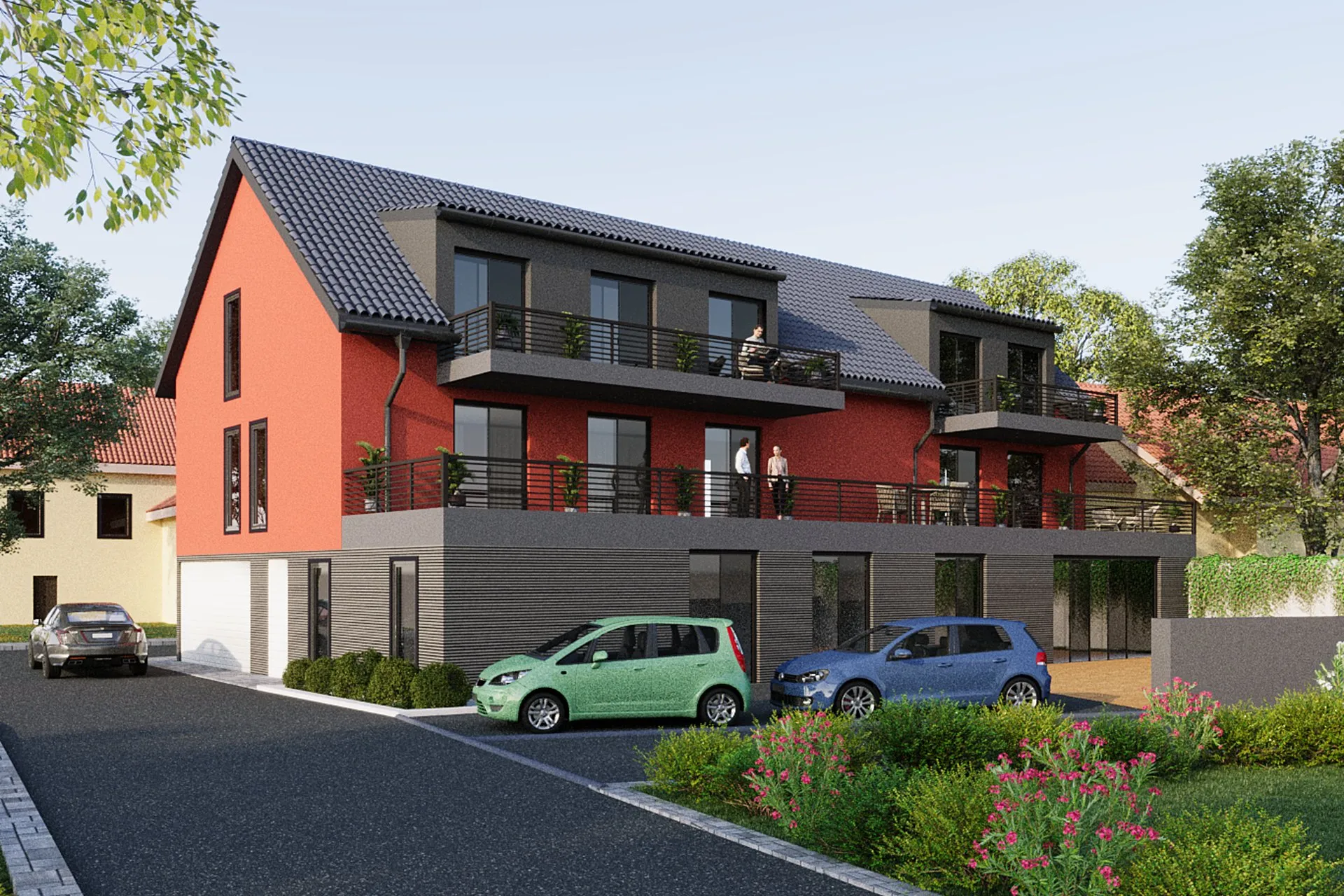 Red Stucco Mixed Use — retail architectural visualization, view 2