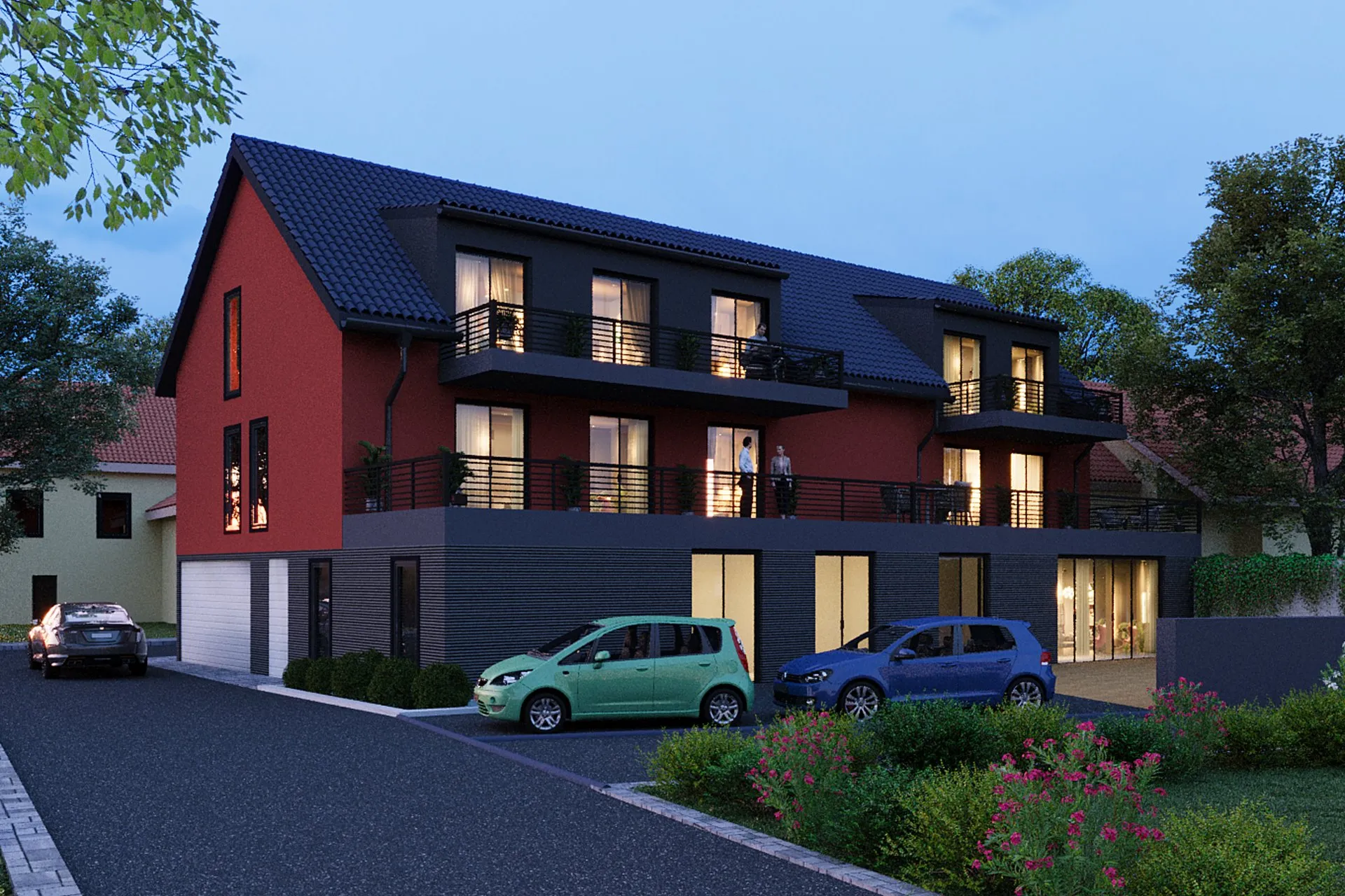 Red Stucco Mixed Use — retail architectural visualization, view 3