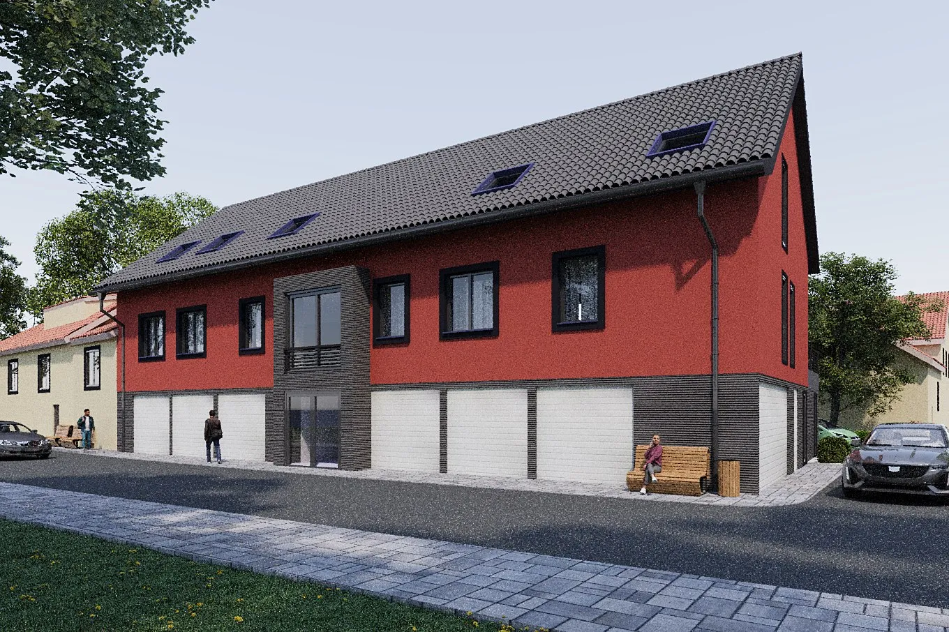 Red Stucco Mixed Use — retail 3D rendering by Praxis Studio