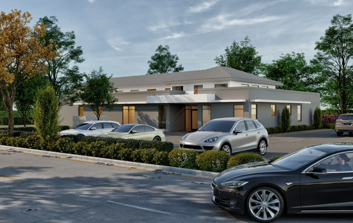 Single Story Retail Building — retail 3D rendering by Praxis Studio