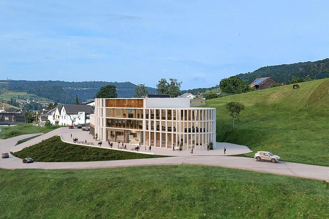 Swiss Hillside Commercial Center — retail 3D rendering by Praxis Studio