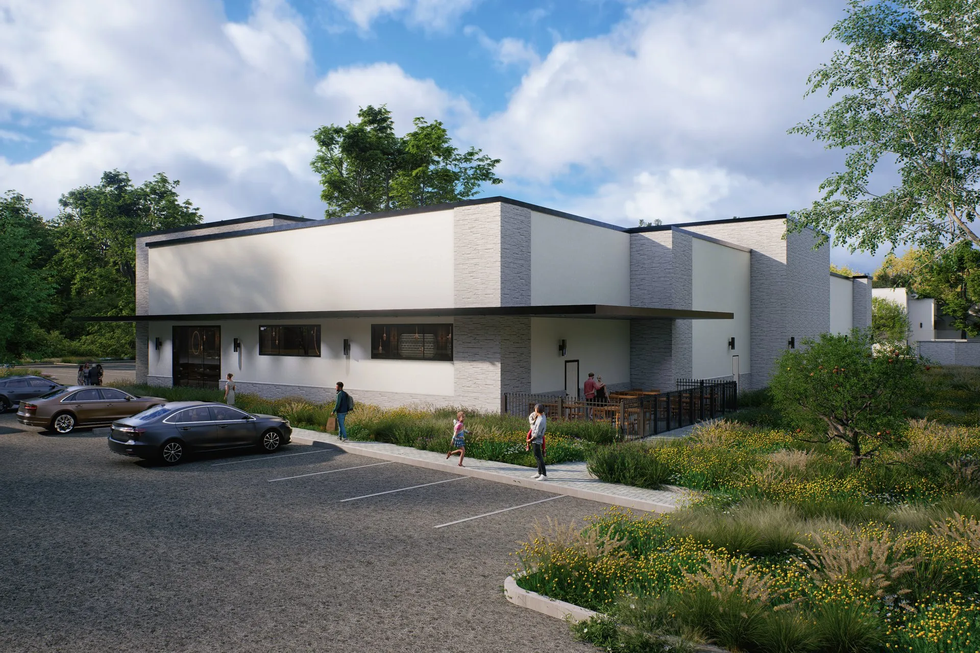 White Brick Strip Mall — retail architectural visualization, view 6