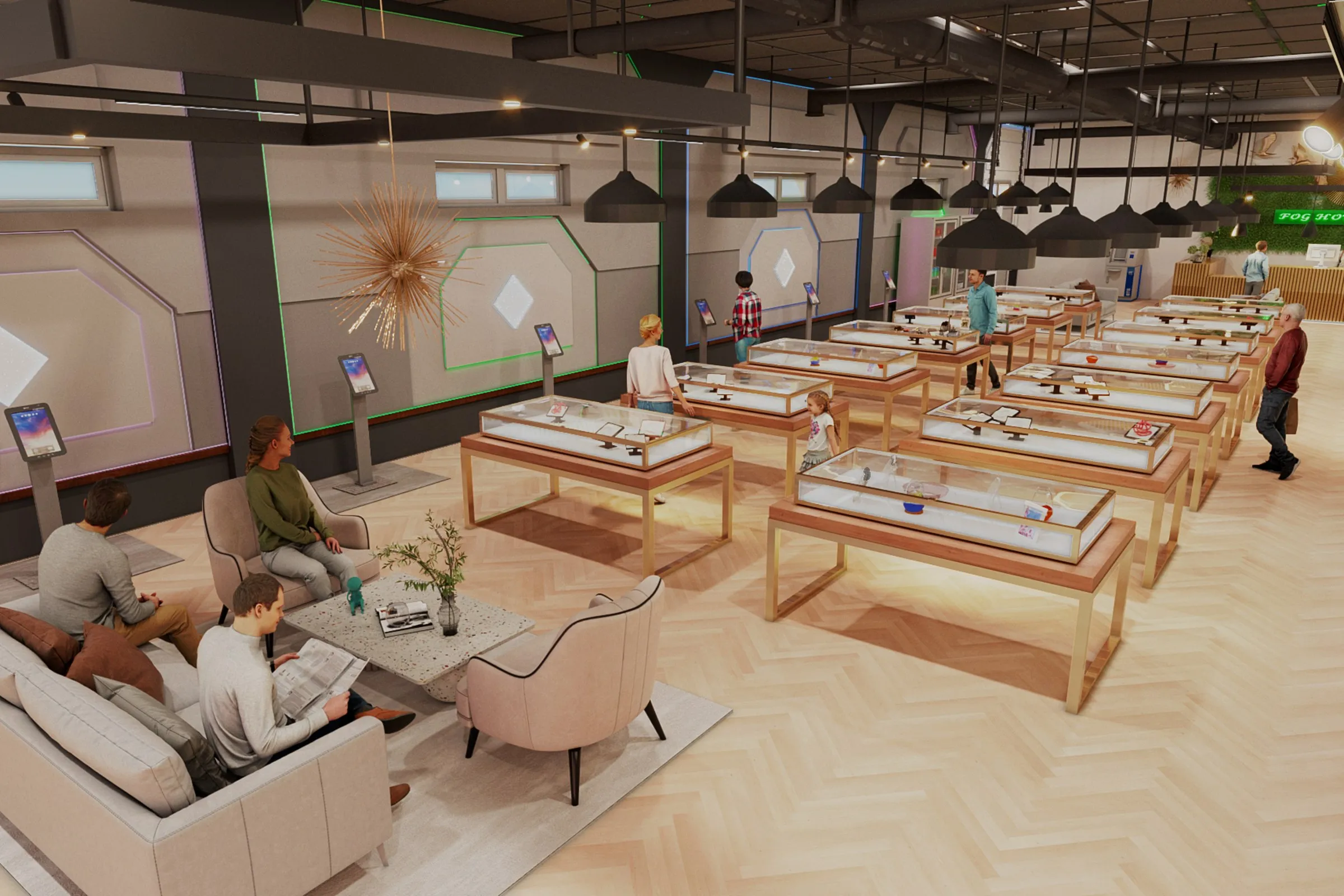 Fog House Dispensary — retail 3D rendering by Praxis Studio