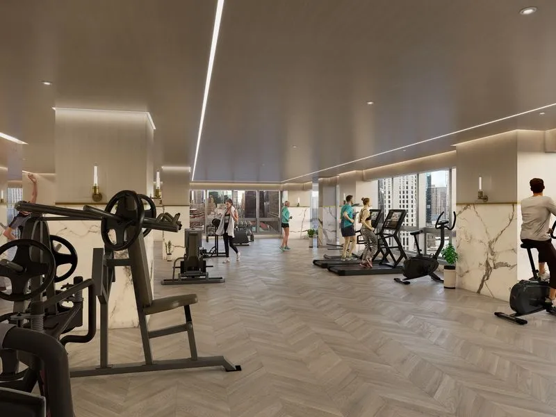 Luxury Highrise Gym — retail 3D rendering