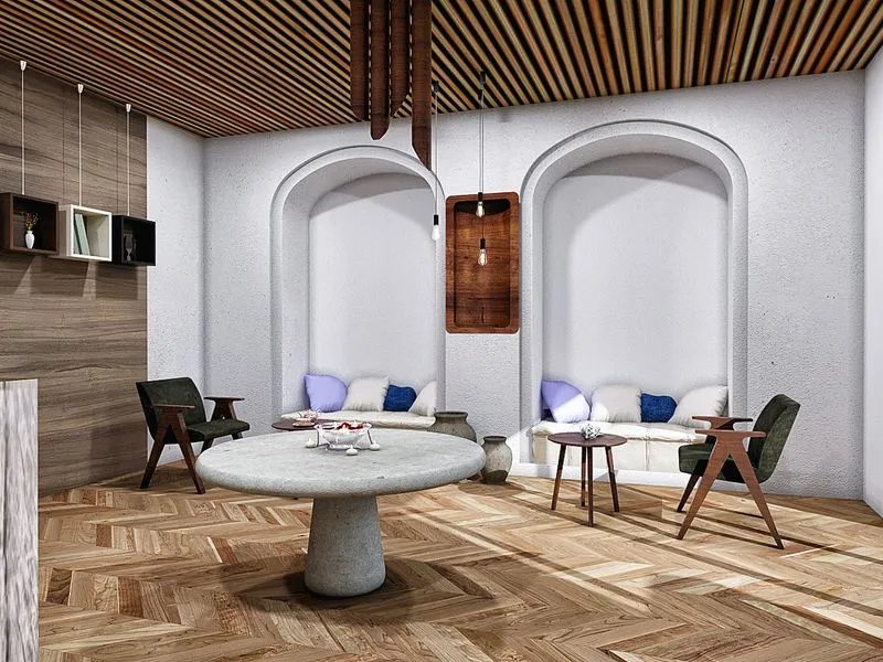 Mediterranean Spa Reception — retail 3D rendering