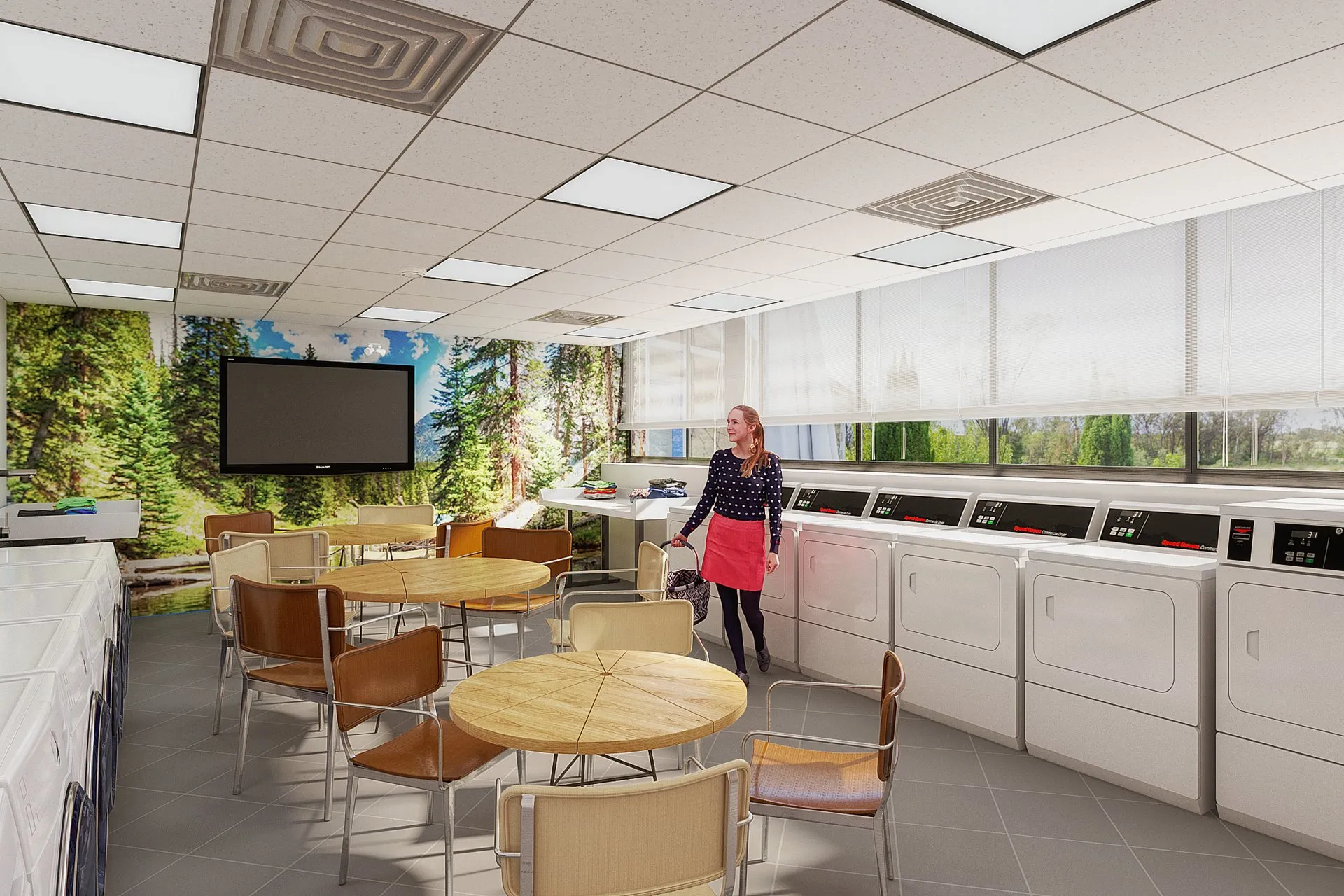 Modern Laundromat — retail architectural visualization, view 1