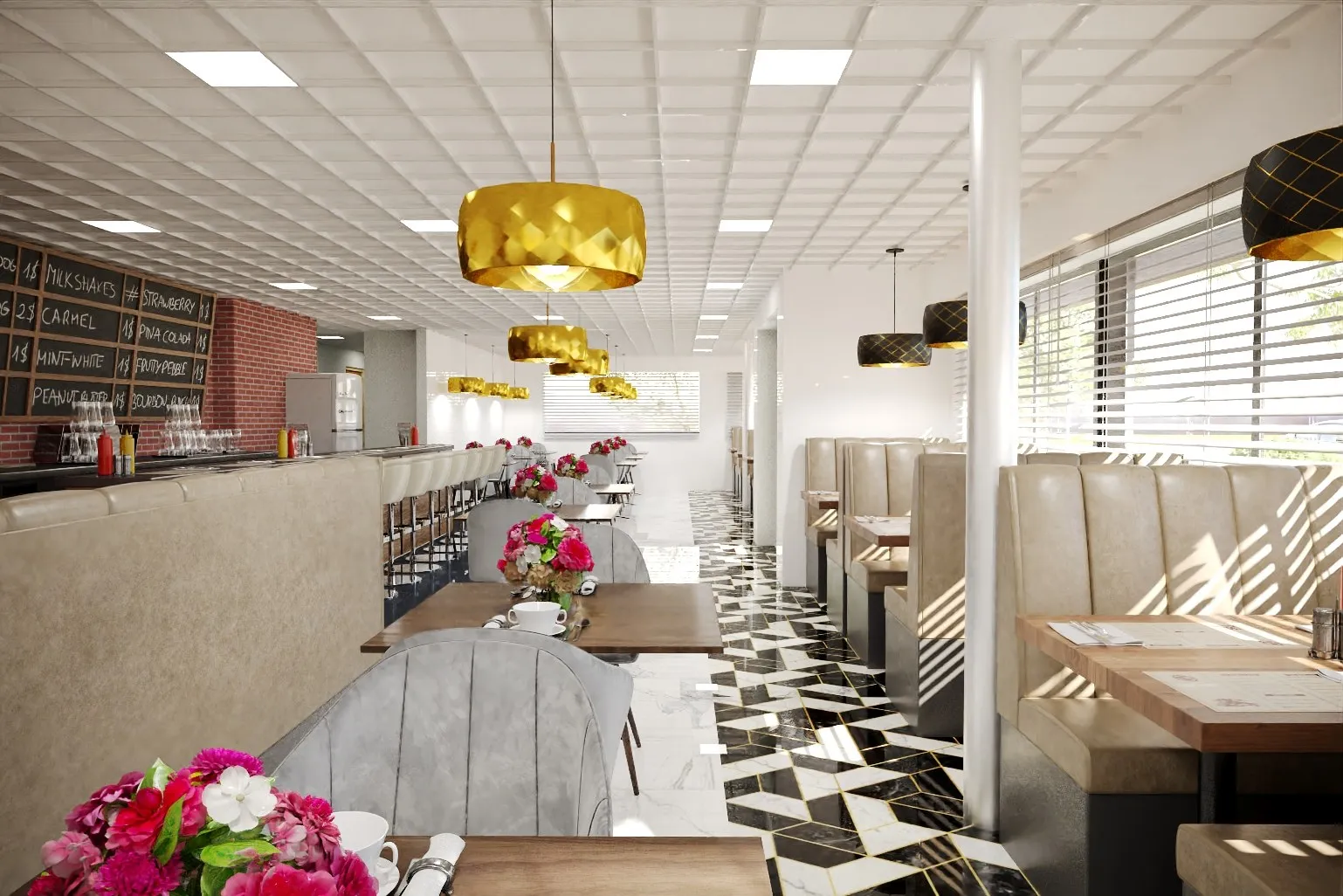 Retro Modern Milkshake Cafe — retail 3D rendering by Praxis Studio